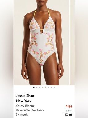 Jessie Zhao New York Yellow Bloom Reversible One-Piece Swimsuit. Size Small